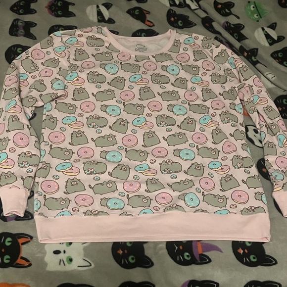 Pusheen Sweaters - Pusheen Donut AOP Pink and Gray Crew Neck Sweater